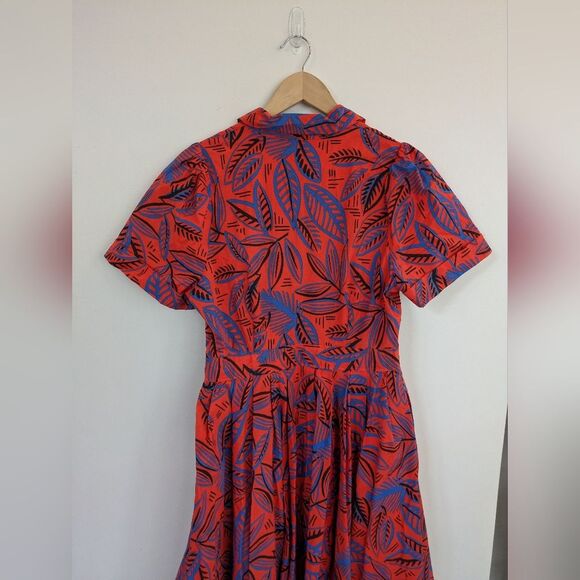 Alexis for Target Red Tropical Leaf Shirt Dress M Medium - Picture 10 of 11